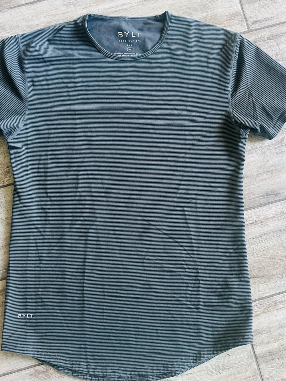 BYLT Basics Men's Navy Micro-Striped Crew Tee